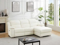 Vente-unique Aanbiedingen: Zitbank & Fauteuil-Elektrische Relaxhoekbank Met Hoek Rechts Van Wit Leer Arena Iii