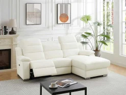 Vente-unique Aanbiedingen: Zitbank & Fauteuil-Elektrische Relaxhoekbank Met Hoek Rechts Van Wit Leer Arena Iii