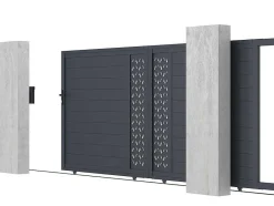 EXPERTLAND Hekjes & Poorten-Elektrische Schuifpoort Van Aluminium Met Motieven - Halfopengewerkt - L.416 X H.180 Cm - Antraciet - Gregor