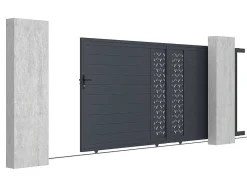 EXPERTLAND Hekjes & Poorten-Elektrische Schuifpoort Van Aluminium Met Motieven - Halfopengewerkt - L.416 X H.180 Cm - Antraciet - Gregor