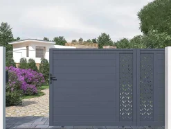EXPERTLAND Hekjes & Poorten-Elektrische Schuifpoort Van Aluminium Met Motieven - Halfopengewerkt - L.416 X H.180 Cm - Antraciet - Gregor