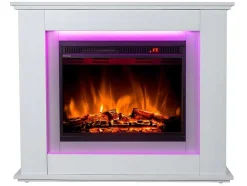 FLAMATECH Haard-Elektrische Sfeerhaard Nevado - Met Schoorsteenmantel - Leds - L100 X D27,5 X H82,5 Cm - Wit