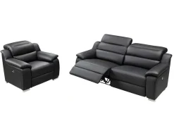 Vente-unique Set Zitbank + Fauteuil-Elektrische 3-Zitsrelaxbank Arena Iii Van Leer - Noir