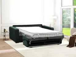 Vente-unique Slaapbank Met Matras-Express-Driezitsslaapbank Van Groen Ribfluweel - Bed 140 Cm - Matras 18 Cm - Mondovi