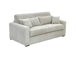 Vente-unique Slaapbank Met Matras-Express-Driezitsslaapbank Van Beige Ribfluweel - Bed Met Brede Latten 140 Cm - Matras 18 Cm - Mondovi