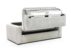Vente-unique Slaapbank Met Matras-Express-Driezitsslaapbank Van Beige Ribfluweel - Bed Met Brede Latten 140 Cm - Matras 18 Cm - Mondovi