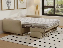 Vente-unique Speciale Modellen Zitbanken & Fauteuils-Express-Driezitsslaapbank Van Beige Stof - Bed Met Brede Latten 140 Cm - Matras 14 Cm Arcadia