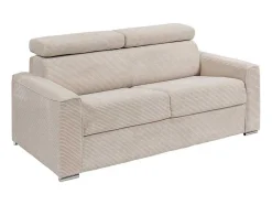 Vente-unique Speciale Modellen Zitbanken & Fauteuils-Express-Driezitsslaapbank Van Beige Ribfluweel - Bed Met Brede Latten 140 Cm - Matras 18 Cm - Vizir