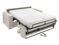 Vente-unique Speciale Modellen Zitbanken & Fauteuils-Express-Driezitsslaapbank Van Beige Ribfluweel - Bed Met Brede Latten 140 Cm - Matras 18 Cm - Vizir