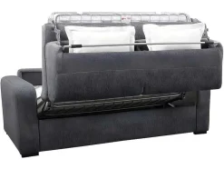 Vente-unique Speciale Modellen Zitbanken & Fauteuils-Express-Driezitsslaapbank Van Antracietgrijze Stof - Bed Met Brede Latten 140 Cm - Matras 22 Cm - Bevis