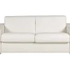 LINEA SOFA Zitbank-Express-Driezitsslaapbank Van 100% Wit Buffelleer, Matras 22 Cm Delectea Ii