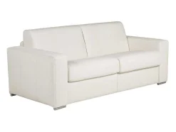 LINEA SOFA Zitbank-Express-Driezitsslaapbank Van 100% Wit Buffelleer, Matras 22 Cm Delectea Ii