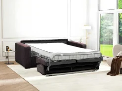 Vente-unique Slaapbank Met Matras-Express-Driezitsslaapbank Van Bruin Ribfluweel - Bed 140 Cm - Matras 18 Cm - Mondovi