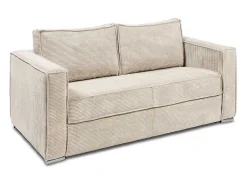 Vente-unique Slaapbank Met Matras-Express-Vierzitsslaapbank Van Beige Ribfluweel - Bed Met Brede Latten 160 Cm - Matras 22 Cm Loreto