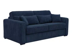 Vente-unique Slaapbank Met Matras-Express-Vierzitsslaapbank Van Blauw Ribfluweel - Bed 160 Cm - Matras 18 Cm - Mondovi
