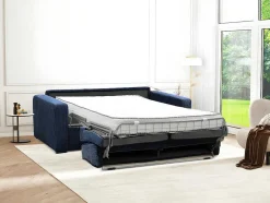 Vente-unique Slaapbank Met Matras-Express-Vierzitsslaapbank Van Blauw Ribfluweel - Bed 160 Cm - Matras 18 Cm - Mondovi