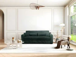 Vente-unique Slaapbank Met Matras-Express-Vierzitsslaapbank Van Groen Ribfluweel - Bed 160 Cm - Matras 18 Cm - Mondovi