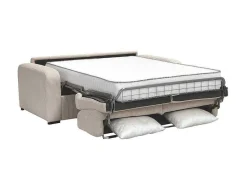 Vente-unique Slaapbank Met Matras-Express-Vierzitsslaapbank Van Beige Ribfluweel - Bed Met Brede Latten 160 Cm - Matras 18 Cm - Bevis