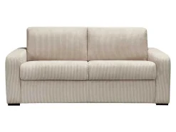Vente-unique Slaapbank Met Matras-Express-Vierzitsslaapbank Van Beige Ribfluweel - Bed Met Brede Latten 160 Cm - Matras 18 Cm - Bevis