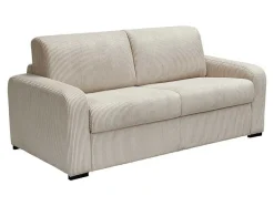 Vente-unique Slaapbank Met Matras-Express-Vierzitsslaapbank Van Beige Ribfluweel - Bed Met Brede Latten 160 Cm - Matras 18 Cm - Bevis