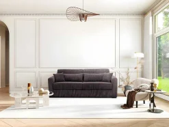 Vente-unique Slaapbank Met Matras-Express-Vierzitsslaapbank Van Bruin Ribfluweel - Bed 160 Cm - Matras 18 Cm - Mondovi