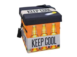 Vente-unique Opbergaccessoire-Fabo Opbergdozen Koeltas, Kruk, Draagriem, Zwart, Wit, Oranje.