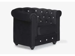 Vente-unique Fauteuil Stof-Fauteuil Chesterfield - Fluweel - Zwart Met Kristallen Knopen