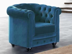 Vente-unique Fauteuil Stof-Fauteuil Chesterfield - Fluweel - Eend Blauw