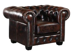 LINEA SOFA Fauteuil Leer-Fauteuil Chesterfield Brenton 100% Buffelleer - Bruin Tinten
