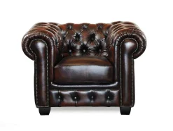 LINEA SOFA Fauteuil Leer-Fauteuil Chesterfield Brenton 100% Buffelleer - Bruin Tinten