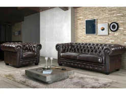 LINEA SOFA Fauteuil Leer-Fauteuil Chesterfield Brenton 100% Buffelleer - Bruin Tinten