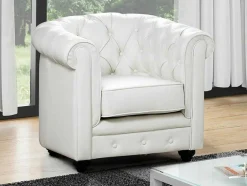 Vente-unique Fauteuil Kunstleer-Fauteuil Chesterfield Van Kunstleer - Wit