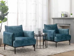 Vente-unique Fauteuil Stof Fluweel / Suedine-Fauteuil Eendenblauw Fluweel Joel