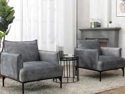 Vente-unique Fauteuil Stof Fluweel / Suedine-Fauteuil Grijs Fluweel Joel
