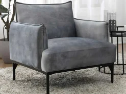 Vente-unique Fauteuil Stof Fluweel / Suedine-Fauteuil Grijs Fluweel Joel