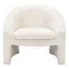 Vente-unique Fauteuil Stof Fluweel / Suedine-Fauteuil In Gebroken Wit Ribfluweel Ossana