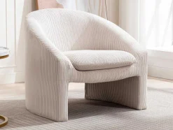 Vente-unique Fauteuil Stof Fluweel / Suedine-Fauteuil In Gebroken Wit Ribfluweel Ossana