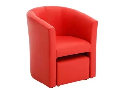 Vente-unique Fauteuil Met Holle Rugleuning-Fauteuil Met Holle Rugleuning En Poef In Rood Kunstleer Jovana