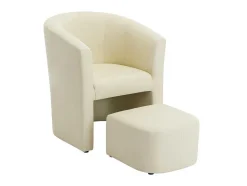 Vente-unique Fauteuil Met Holle Rugleuning-Fauteuil Met Holle Rugleuning En Poef In Beige Kunstleer Jovana