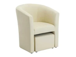 Vente-unique Fauteuil Met Holle Rugleuning-Fauteuil Met Holle Rugleuning En Poef In Beige Kunstleer Jovana