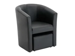 Vente-unique Fauteuil Met Holle Rugleuning-Fauteuil Met Holle Rugleuning En Poef In Zwart Kunstleer Jovana