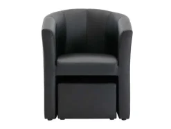Vente-unique Fauteuil Met Holle Rugleuning-Fauteuil Met Holle Rugleuning En Poef In Zwart Kunstleer Jovana