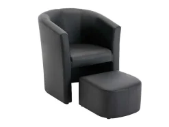 Vente-unique Fauteuil Met Holle Rugleuning-Fauteuil Met Holle Rugleuning En Poef In Zwart Kunstleer Jovana