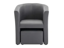 Vente-unique Fauteuil Met Holle Rugleuning-Fauteuil Met Holle Rugleuning En Poef In Grijs Kunstleer Jovana