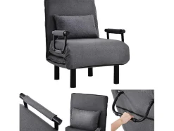 ModernLuxe Uitklapbare Fauteuil-Fauteuil Met Kussen En Verstelbare Rugleuning - Om Te Bouwen Tot Fauteuil - Linnen Stof - Grijs