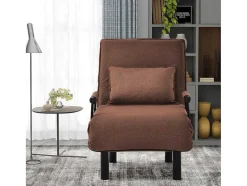 ModernLuxe Uitklapbare Fauteuil-Fauteuil Met Kussen En Verstelbare Rugleuning - Om Te Bouwen Tot Fauteuil - Linnen Stof - Bruin