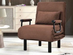 ModernLuxe Uitklapbare Fauteuil-Fauteuil Met Kussen En Verstelbare Rugleuning - Om Te Bouwen Tot Fauteuil - Linnen Stof - Bruin