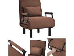 ModernLuxe Uitklapbare Fauteuil-Fauteuil Met Kussen En Verstelbare Rugleuning - Om Te Bouwen Tot Fauteuil - Linnen Stof - Bruin