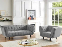 Vente-unique Fauteuil Stof-Fauteuil Samantha Ii Van Fluweel - Grijs