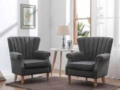 Vente-unique Fauteuil Stof-Fauteuil Van Antracietkleurige Stof Met Klinknagels Batoumi